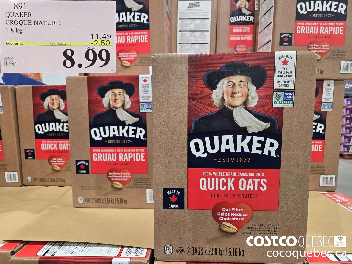 891 QUAKER CROQUE NATURE 1.8 kg  ($2.50 INSTANT SAVINGS EXPIRES ON 2024-12-22) $8.99