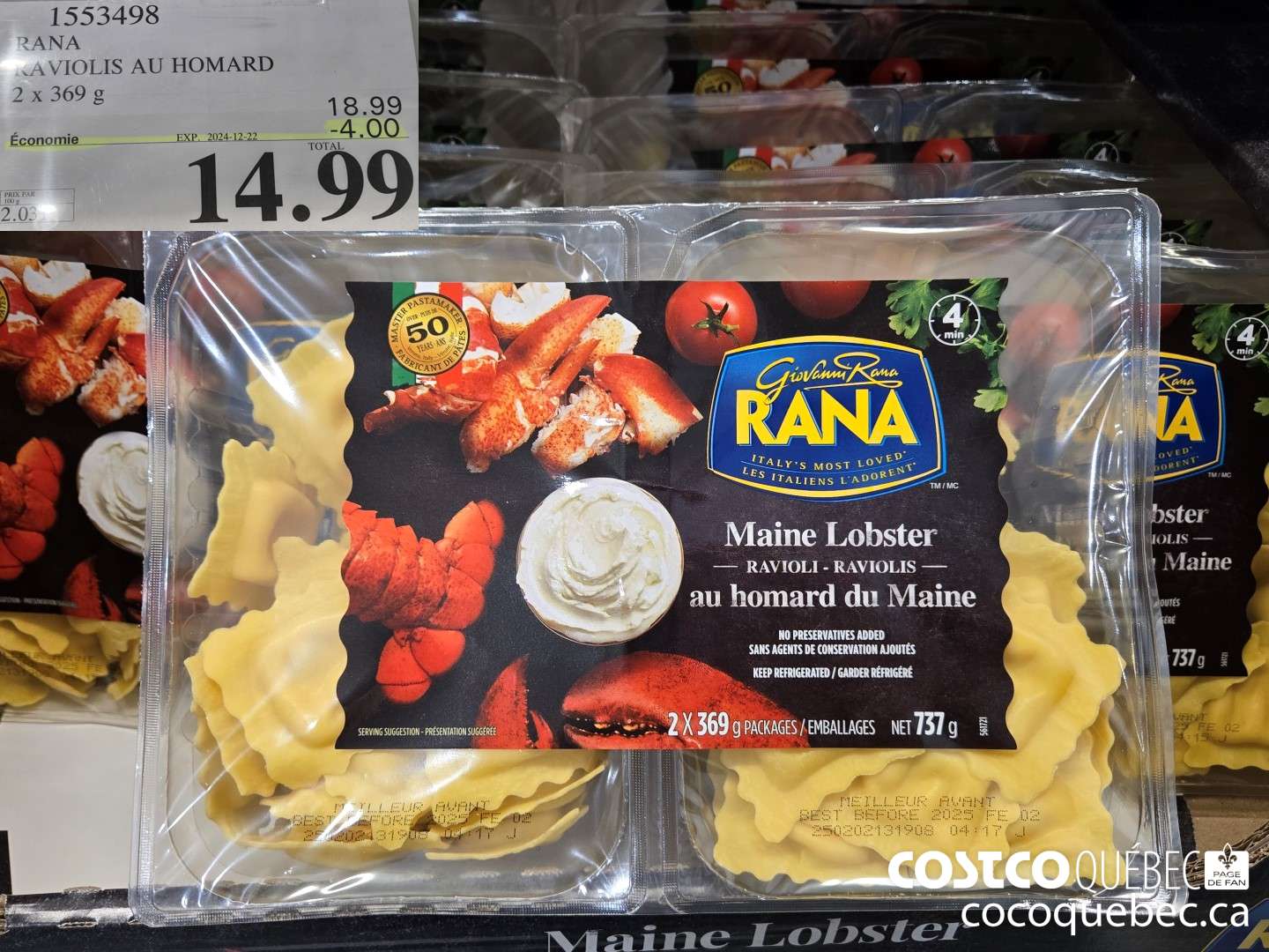 1553498 RANA RAVIOLIS AU HOMARD 2 x 369 g ($4.00 INSTANT SAVINGS EXPIRES ON 2024-12-22) $14.99
