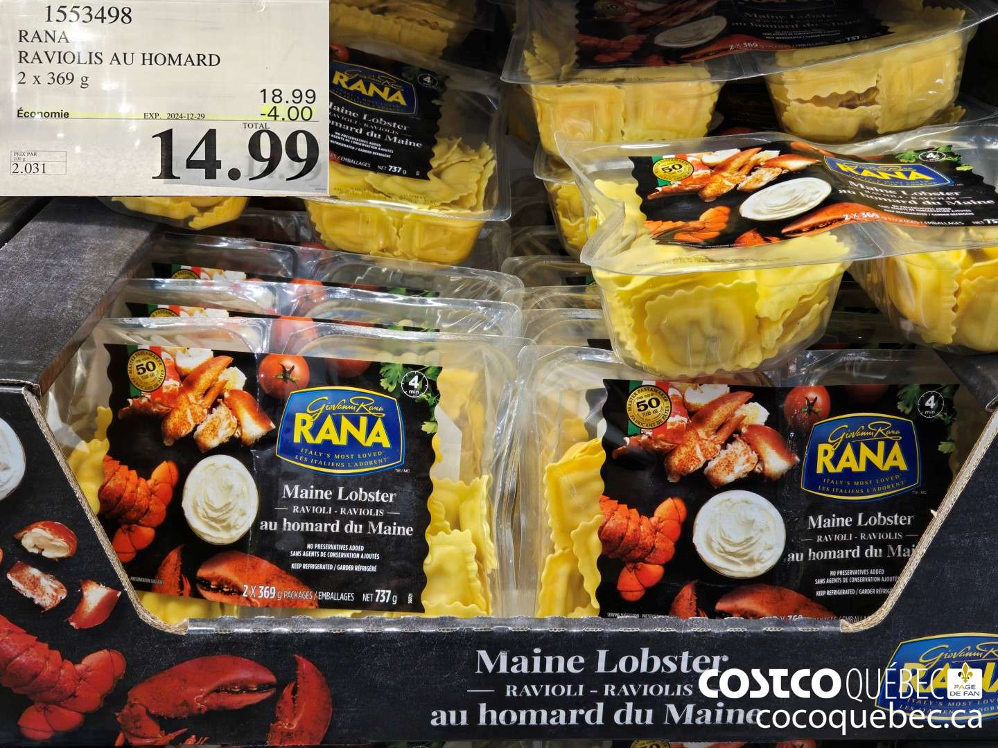 1553498 RANA RAVIOLIS AU HOMARD 2 x 369 g ($4.00 INSTANT SAVINGS EXPIRES ON 2024-12-29) $14.99