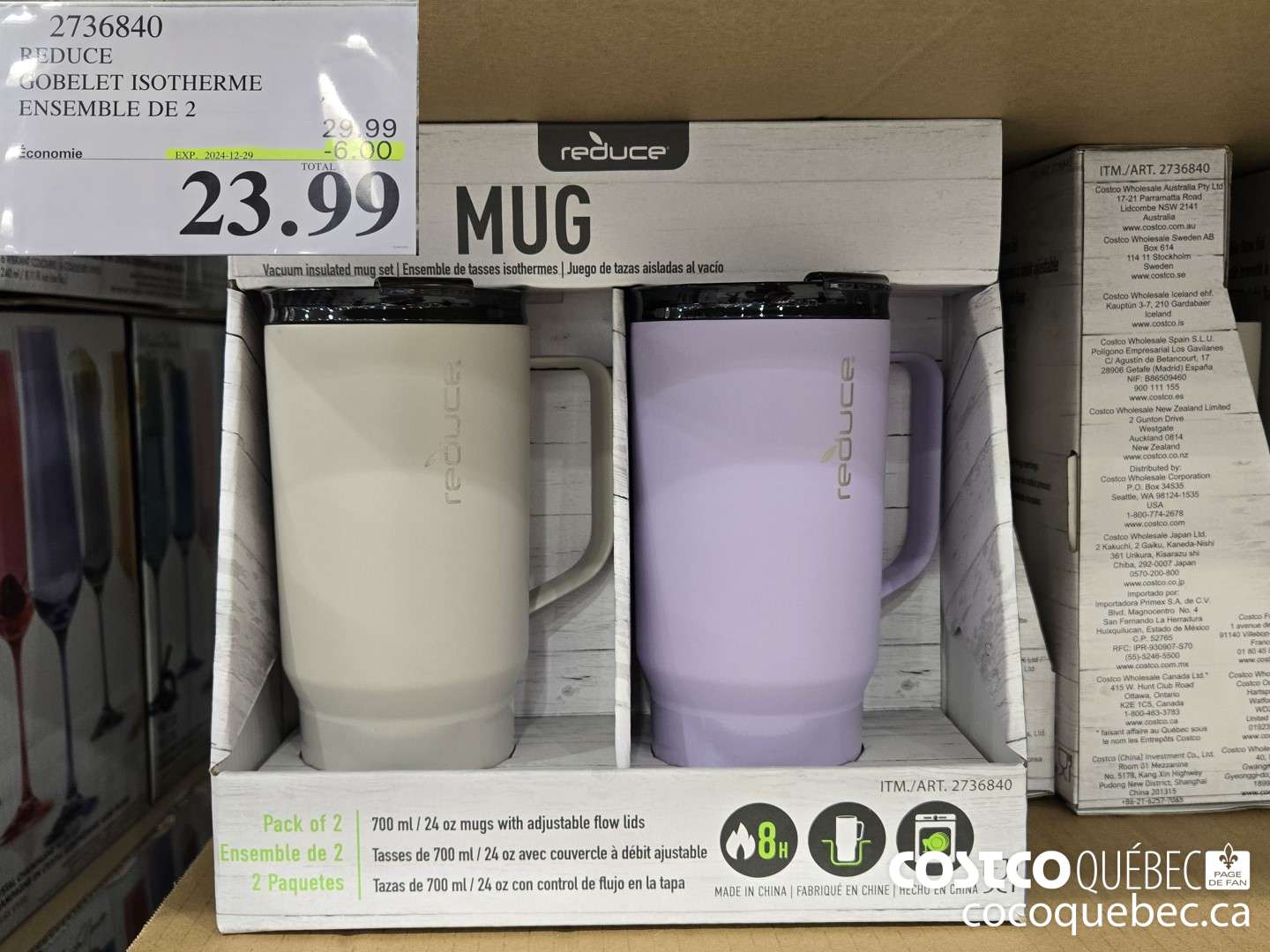 2736840 REDUCE GOBELET ISOTHERME ENSEMBLE DE 2  ($6.00 INSTANT SAVINGS EXPIRES ON 2024-12-29) $23.99