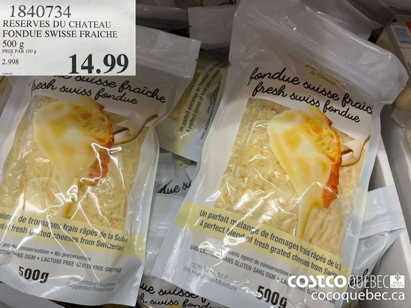 1840734 RESERVES DU CHATEAU FONDUE SWISSE FRAICHE 500 g  $14.99