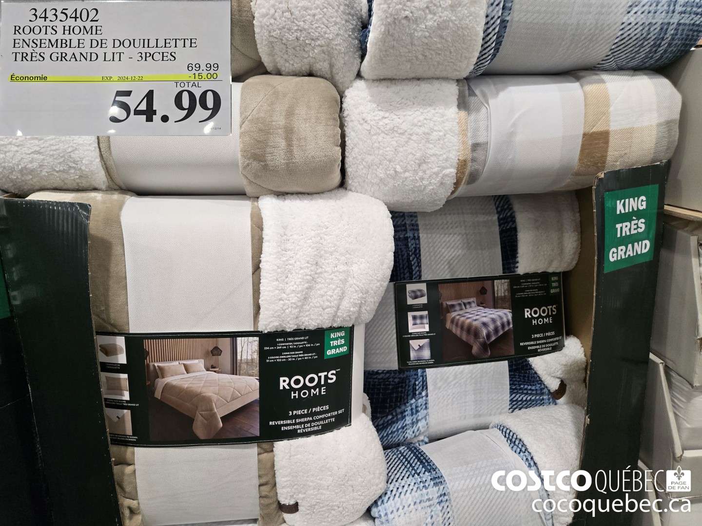 3435402 ROOTS HOME ENSEMBLE DE DOUILLETTE TRES GRAND LIT - 3PCES  ($15.00 INSTANT SAVINGS EXPIRES ON 2024-12-22) $54.99