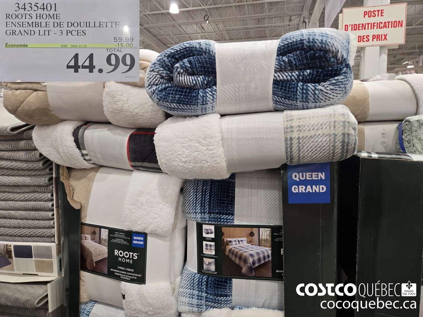 3435401 ROOTS HOME ENSEMBLE DE DOUILLETTF GRAND LIT - 3 PCES  ($15.00 INSTANT SAVINGS EXPIRES ON 2024-12-22) $44.99