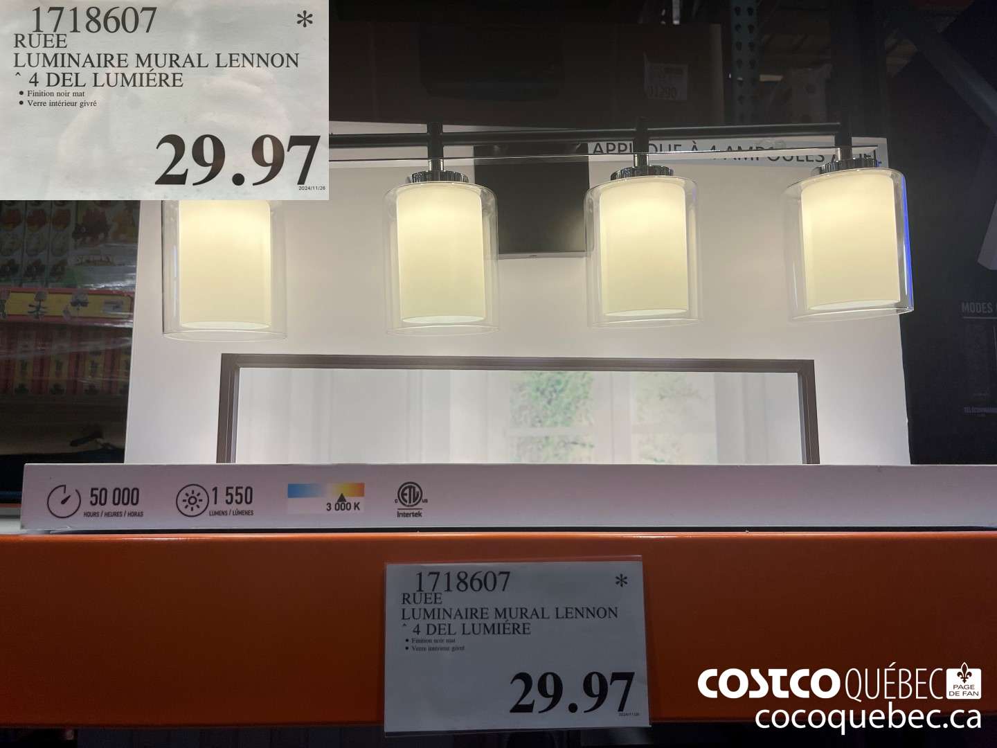 1718607 RUEE LUMINAIRE MURAL LENNON 4 DEL LUMIERE  $29.97