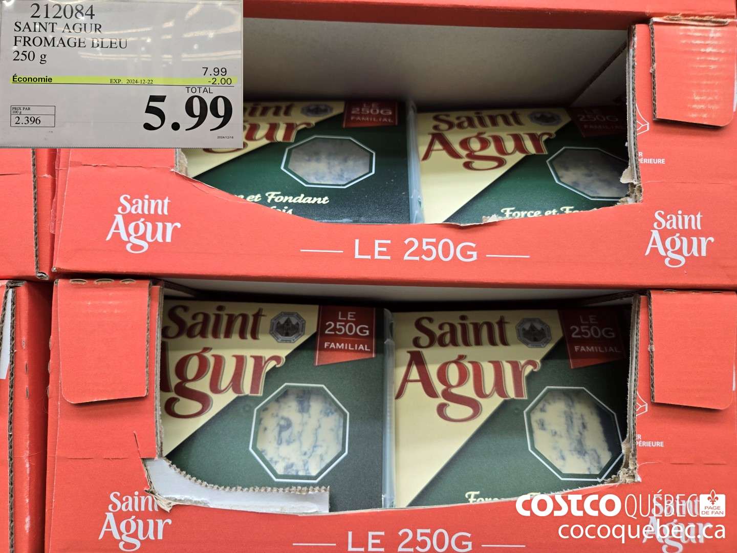 212084 SAINT AGUR FROMAGE BLEU 250 g ($2.00 INSTANT SAVINGS EXPIRES ON 2024-12-22) $5.99