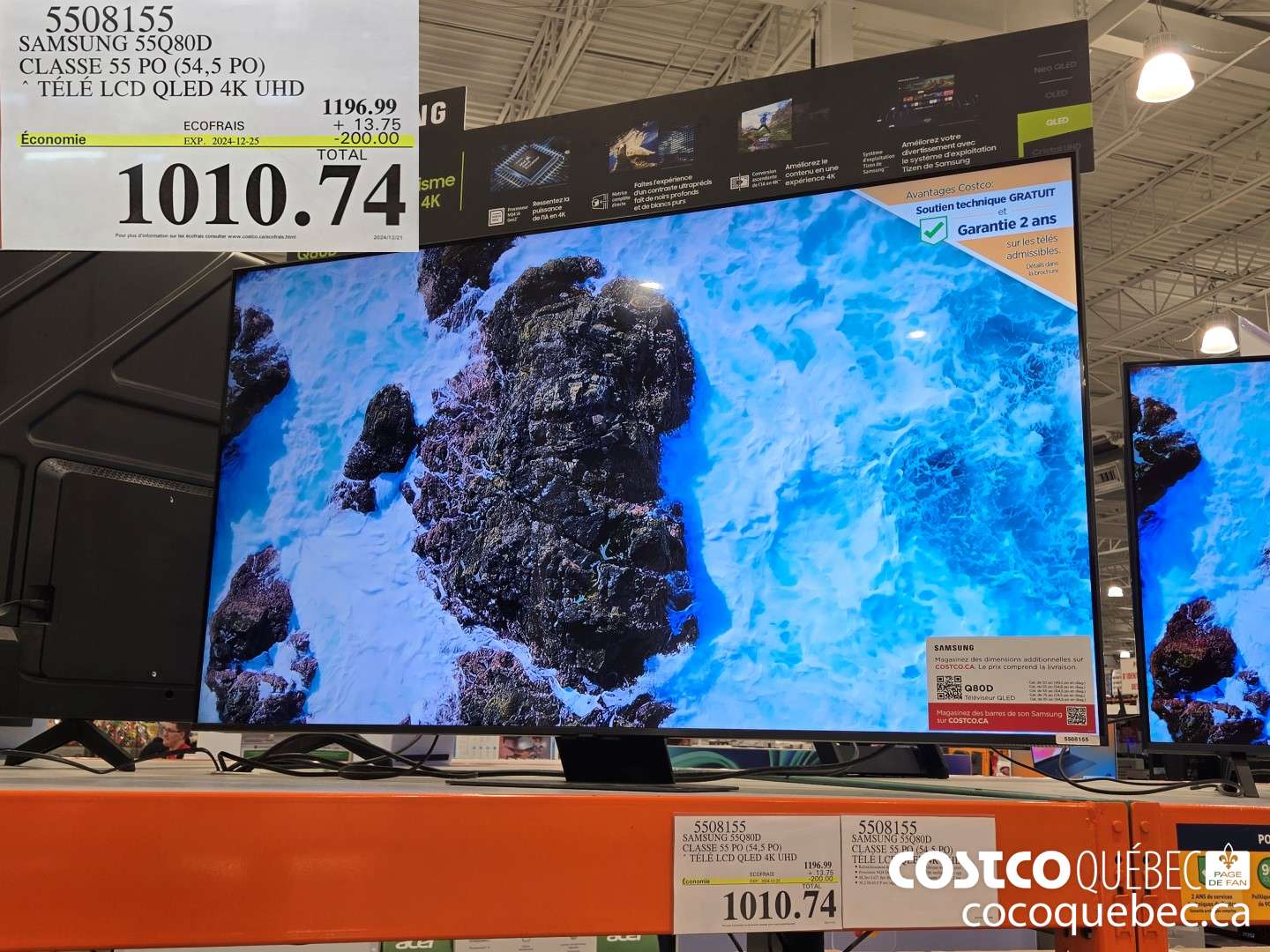 5508155 SAMSUNG 55Q80D CLASSE 55 PO (54,5 PO) TELE LCD QLED 4K UHD  (EXPIRES ON 2024-12-25) $1010.74