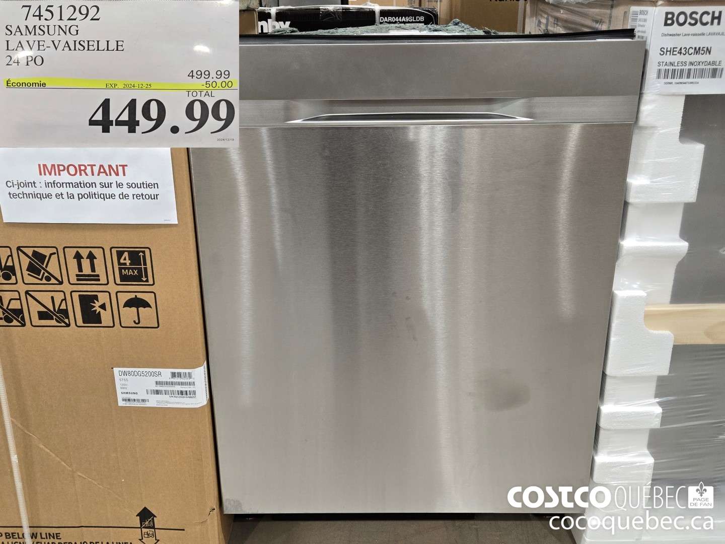 7451292 SAMSUNG LAVE-VAISELLE  ($50.00 INSTANT SAVINGS EXPIRES ON 2024-12-25) $499.99