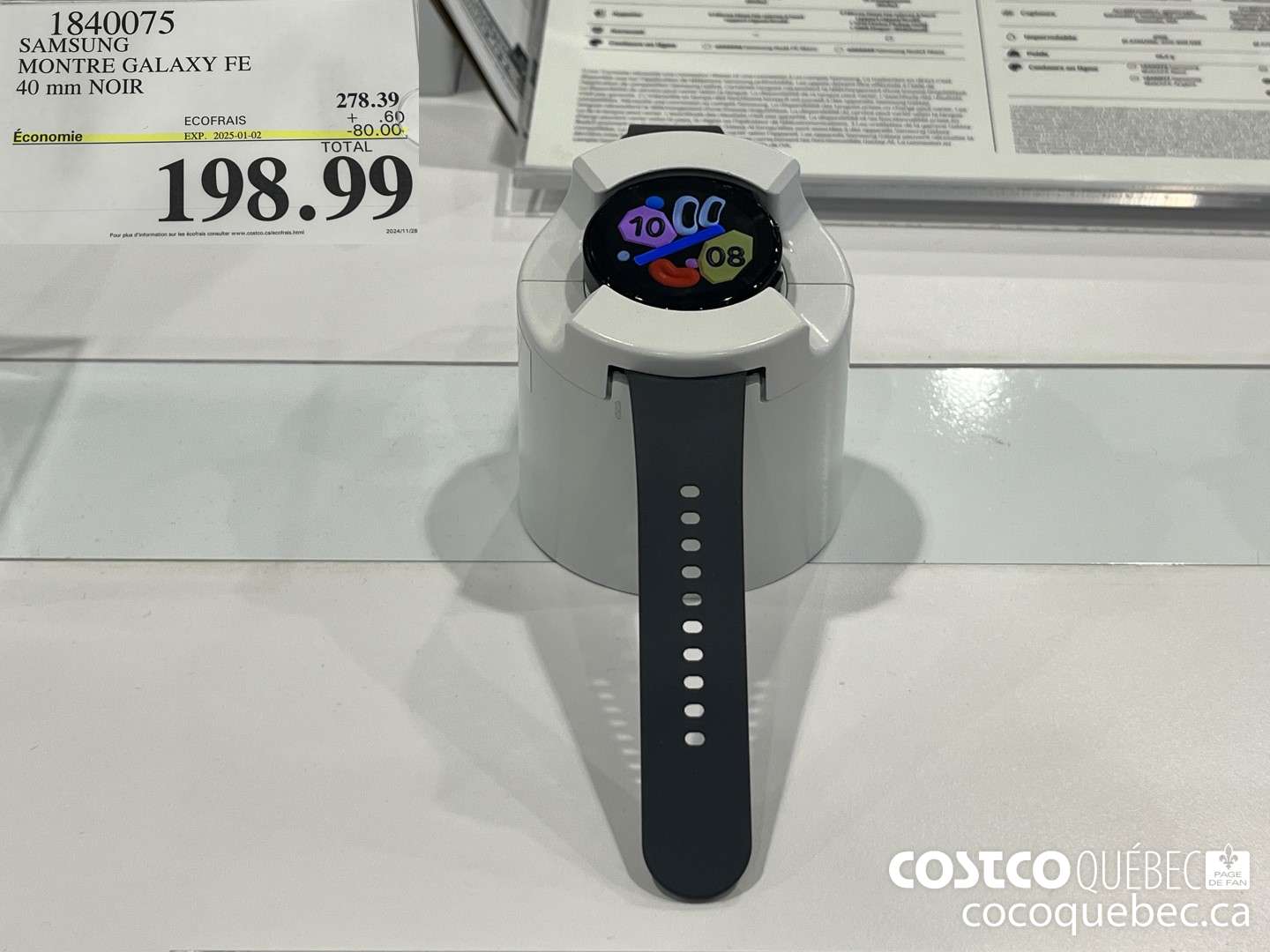 1840075 SAMSUNG MONTRE GALAXY FE 40 mm NOIR  (EXPIRES ON 2025-01-02) $198.99