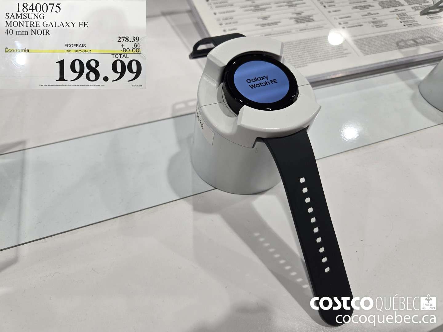 1840075 SAMSUNG MONTRE GALAXY FE 40 mm NOIR  ($80.00 INSTANT SAVINGS EXPIRES ON 2025-01-02) $198.99