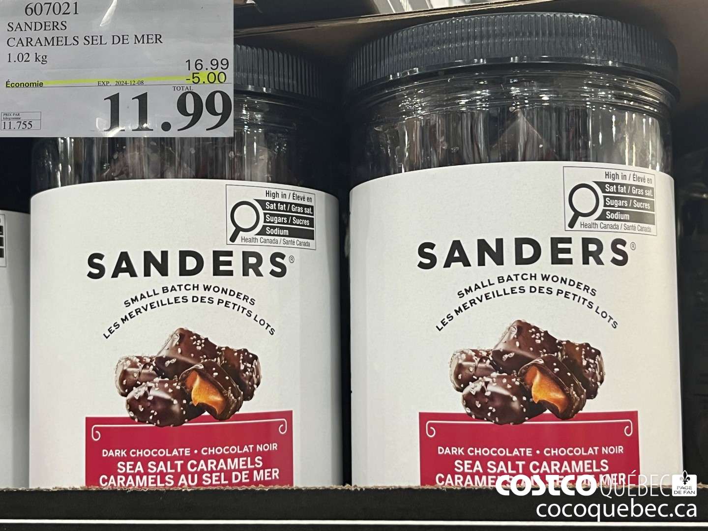 607021 SANDERS CARAMELS SEL DE MER 1.02 kg ($5.00 INSTANT SAVINGS EXPIRES ON 2024-12-08) $11.99