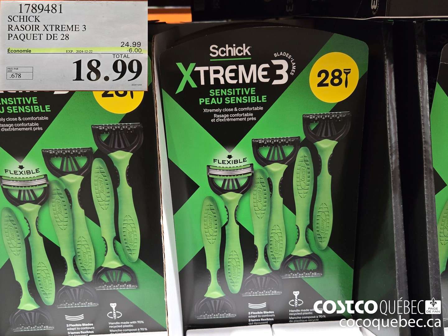 1789481 SCHICK RASOIR XTREME 3 PAQUET DE 28  ($6.00 INSTANT SAVINGS EXPIRES ON 2024-12-22) $18.99