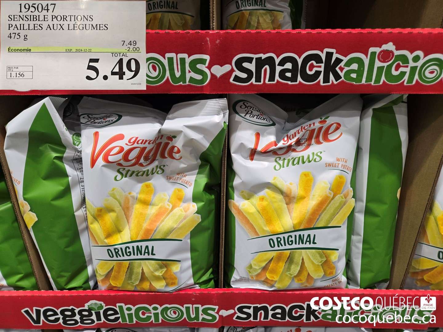 195047 SENSIBLE PORTIONS PAILLES AUX LEGUMES 475 g ($2.00 INSTANT SAVINGS EXPIRES ON 2024-12-22) $5.49