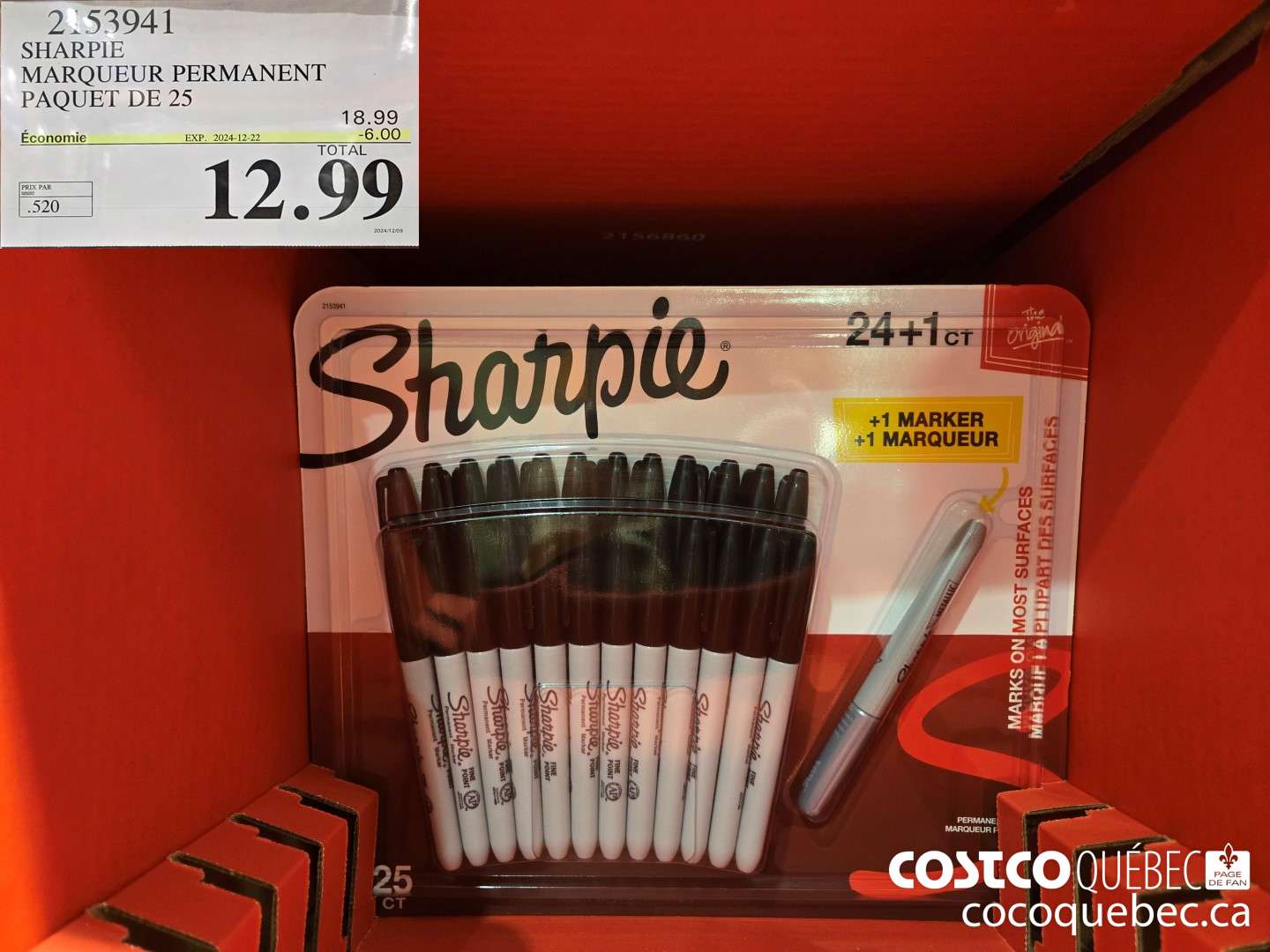 2153941 SHARPIE MARQUEUR PERMANENT PAQUET DE 25  (EXPIRES ON 2024-12-22) $12.99