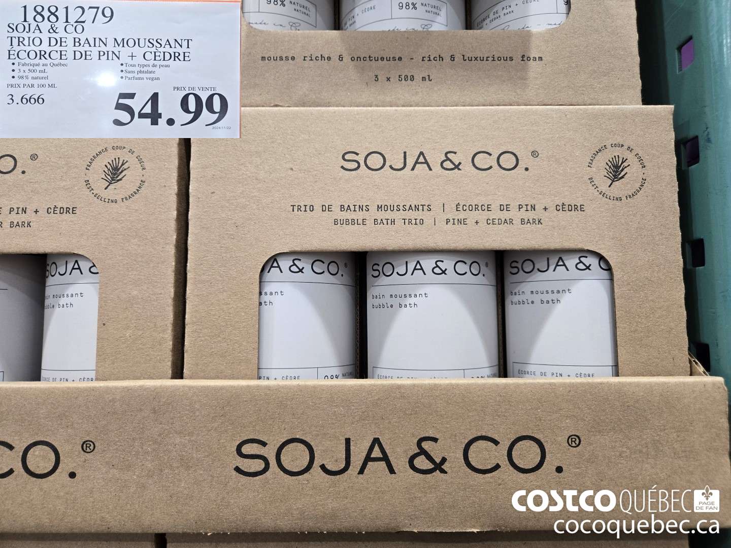 1881279 SOJA & CO TRIO DE BAIN MOUSSANT ECORCE DE PIN + CEDRE  $54.99