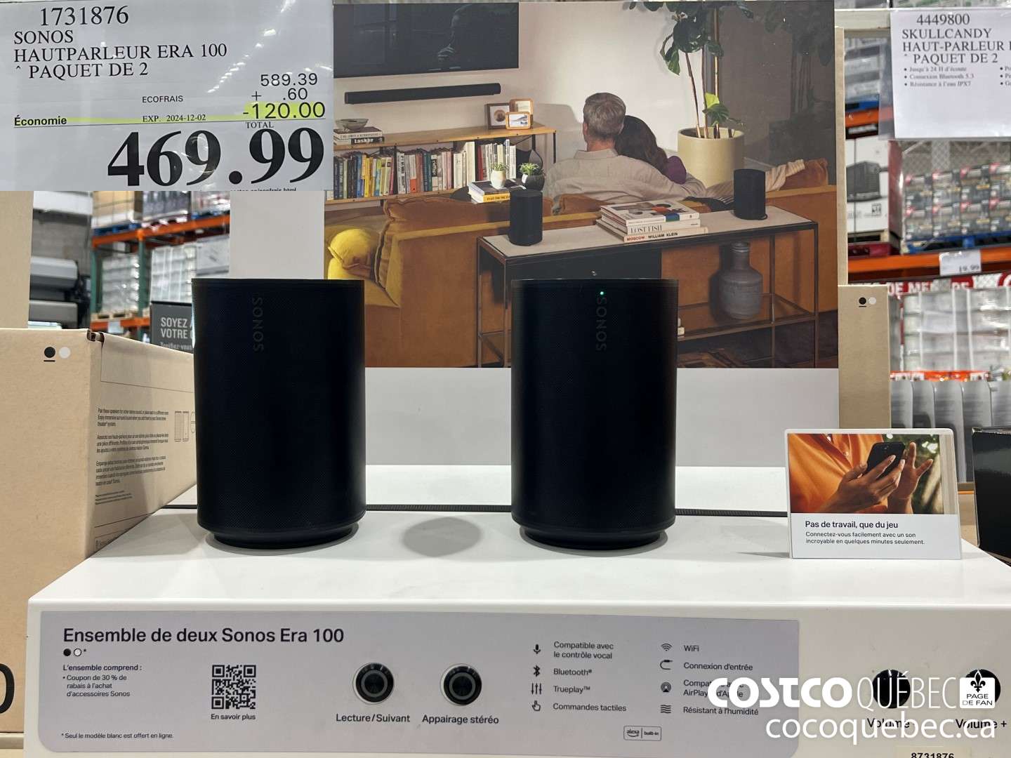 1731876 SONOS HAUTPARLEUR ERA 100 PAQUET DE 2  ($120.00 INSTANT SAVINGS EXPIRES ON 2024-12-02) $469.99