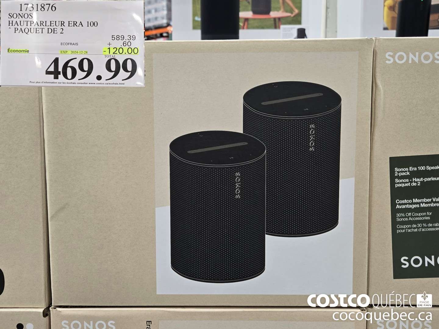1731876 SONOS HAUTPARLEUR ERA 100 PAQUET DE 2  ($120.00 INSTANT SAVINGS EXPIRES ON 2024-12-28) $469.99