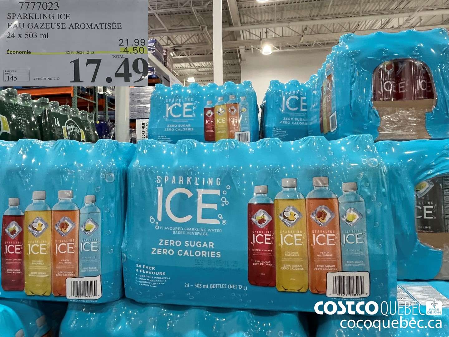 7777023 SPARKLING ICE EAU GAZEUSE AROMATISEE 24 x 503 ml  ($4.50 INSTANT SAVINGS EXPIRES ON 2024-12-15) $17.49