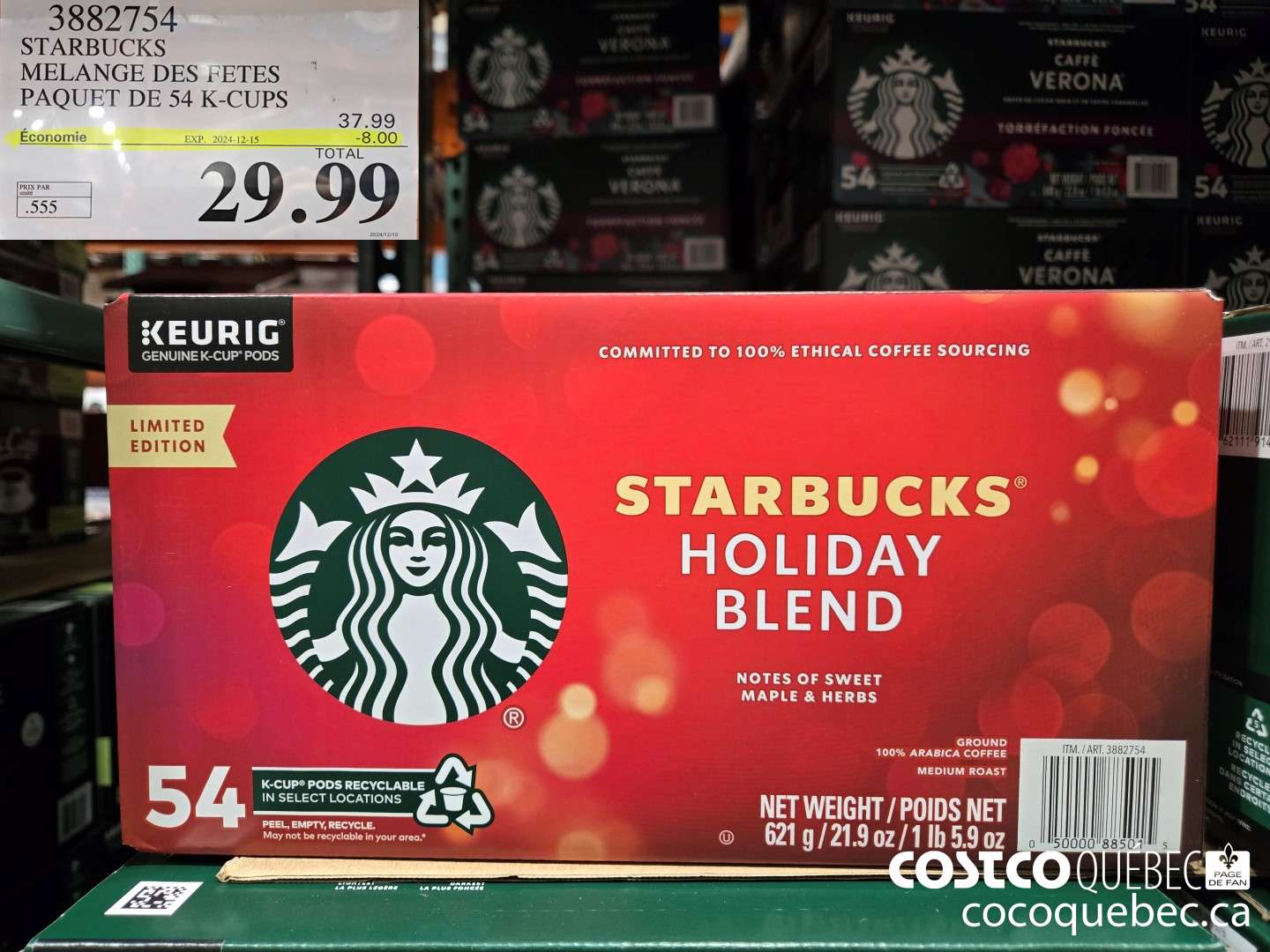 3882754 STARBUCKS MELANGE DES FETES PAQUET DE 54 K-CUPS  ($8.00 INSTANT SAVINGS EXPIRES ON 2024-12-15) $29.99