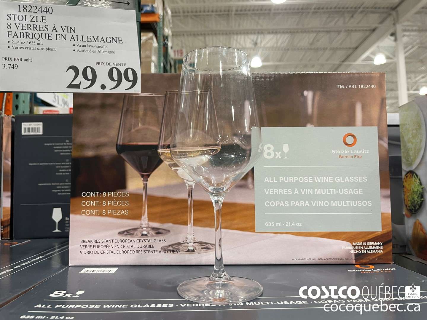 1822440 STOLZLE 8 VERRES A VIN FABRIQUE EN ALLEMAGNE  $29.99