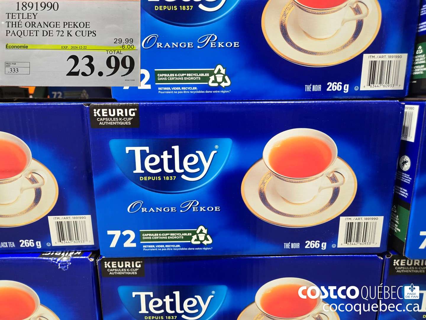 1891990 TETLEY THE ORANGE PEKOE PAQUET DE 72 K CUPS  ($6.00 INSTANT SAVINGS EXPIRES ON 2024-12-22) $23.99