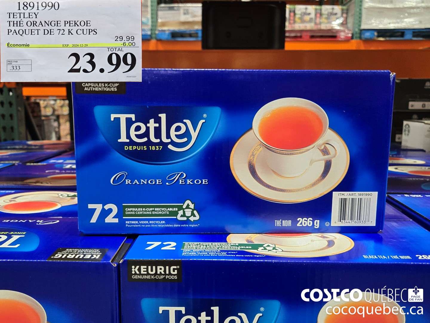 1891990 TETLEY THE ORANGE PEKOE PAQUET DE 72 K CUPS  ($6.00 INSTANT SAVINGS EXPIRES ON 2024-12-29) $23.99