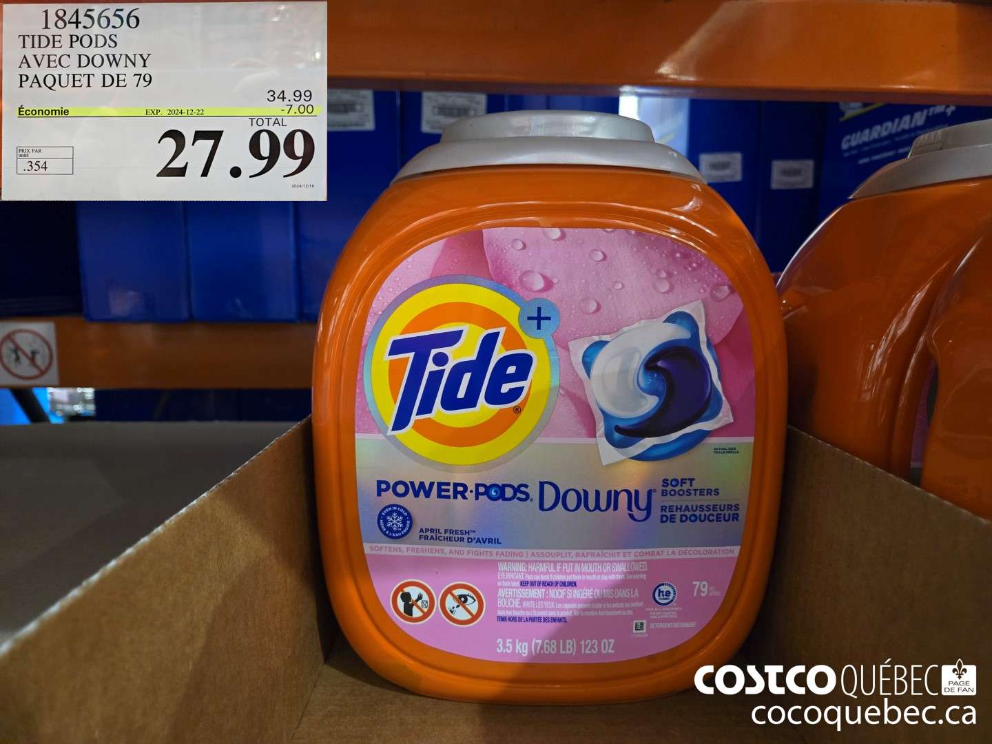 1845656 TIDE PODS AVEC DOWNY PAQUET DE 79  ($7.00 INSTANT SAVINGS EXPIRES ON 2024-12-22) $27.99