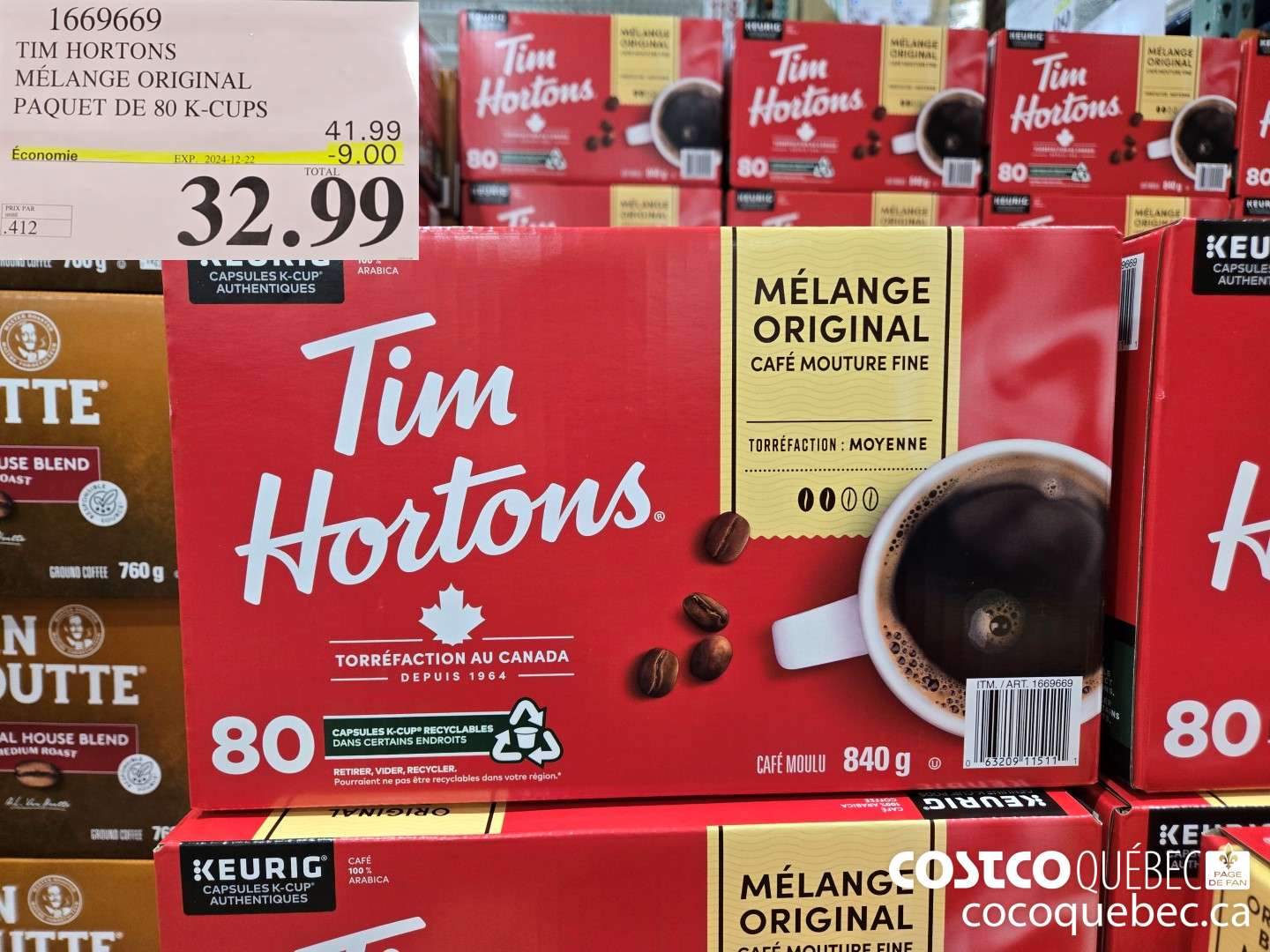 1669669 TIM HORTONS ; MELANGE ORIGINAL DE 80 K-CUPS ($9.00 INSTANT SAVINGS EXPIRES ON 2024-12-22) $32.99