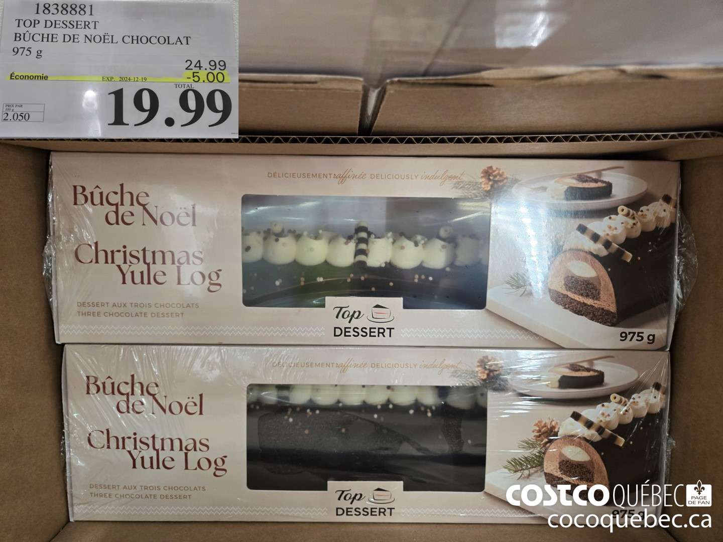 1838881 TOP DESSERT BUCHE DE NOEL CHOCOLAT  ($5.00 INSTANT SAVINGS EXPIRES ON 2024-12-19) $19.99