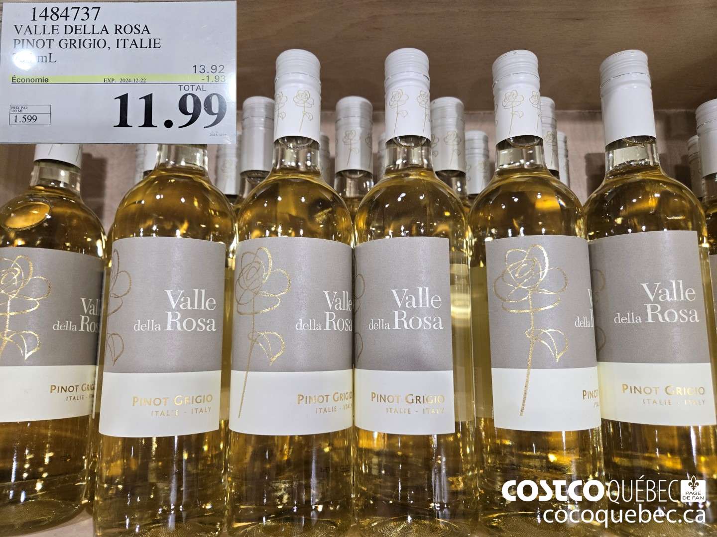 1484737 VALLEDELLA - ROSA PINOT GRIGIO, ITALIE 750 mL  ($1.93 INSTANT SAVINGS EXPIRES ON 2024-12-22) $11.99