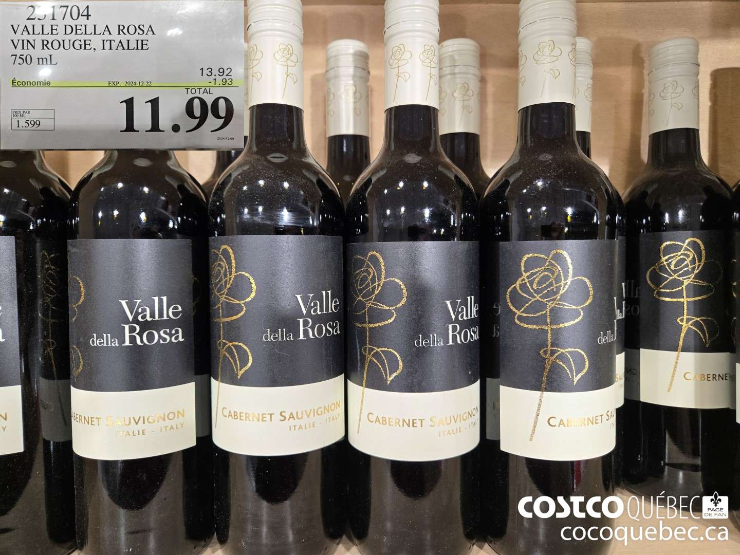 321704 VALLE DELLA ROSA VIN ROUGE, ITALIE 750 mL  ($1.93 INSTANT SAVINGS EXPIRES ON 2024-12-22) $11.99