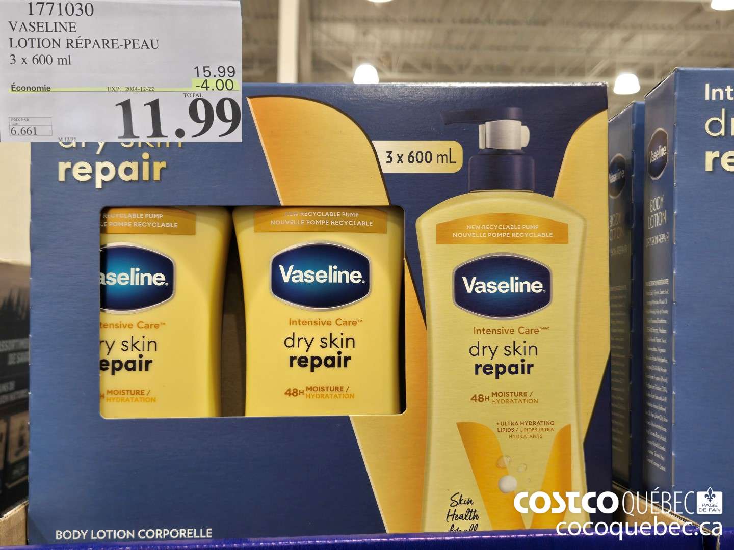 1771030 VASELINE LOTION REPARE-PEAU 3 x 600 ml  ($4.00 INSTANT SAVINGS EXPIRES ON 2024-12-22) $11.99