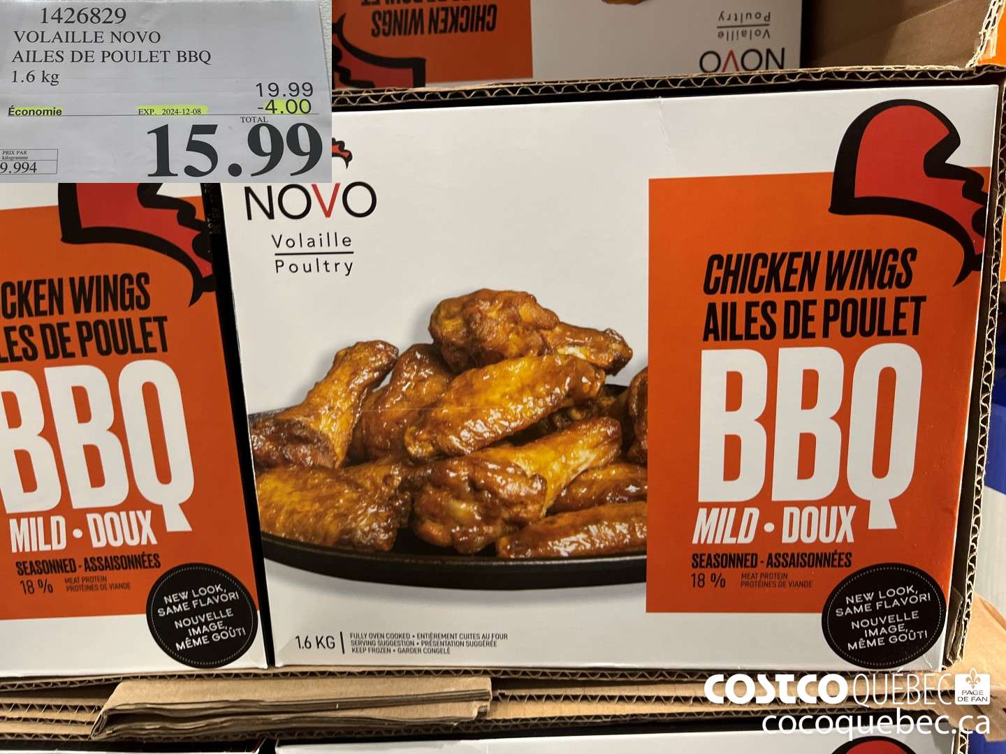 1426829 VOLAILE NOVO AILES DE POULET BBQ 1.6 kg  ($4.00 INSTANT SAVINGS EXPIRES ON 2024-12-08) $15.99