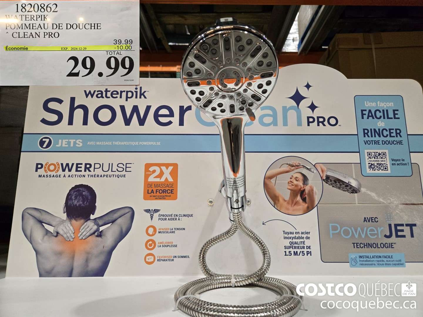 1820862 WATERPIK POMMEAU DE DOUCHE ’ CLEAN PRO  ($10.00 INSTANT SAVINGS EXPIRES ON 2024-12-29) $29.99