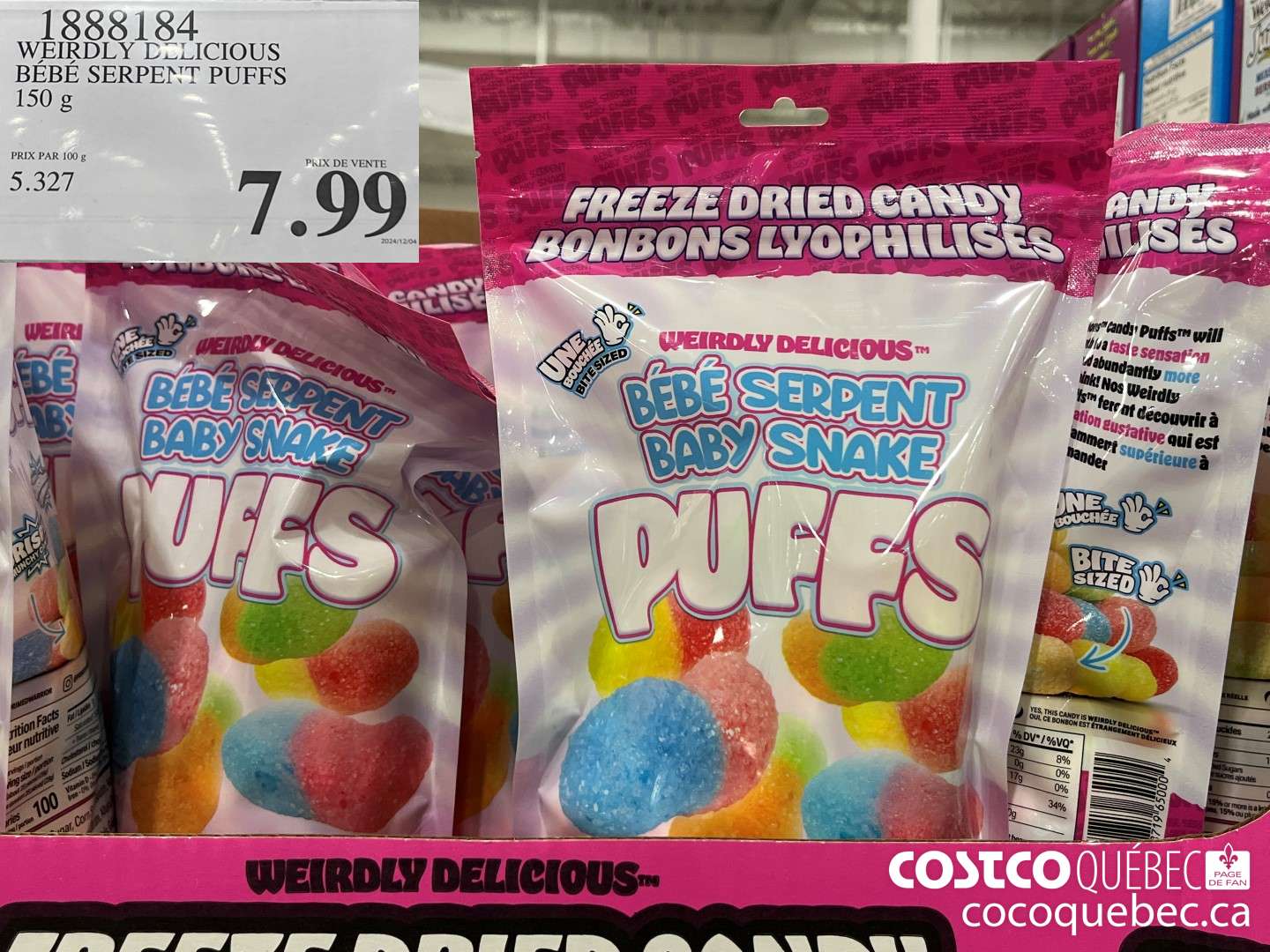 1888184 WEIRDLY DELICIOUS BEBE SERPENT PUFFS 150 g  $7.99