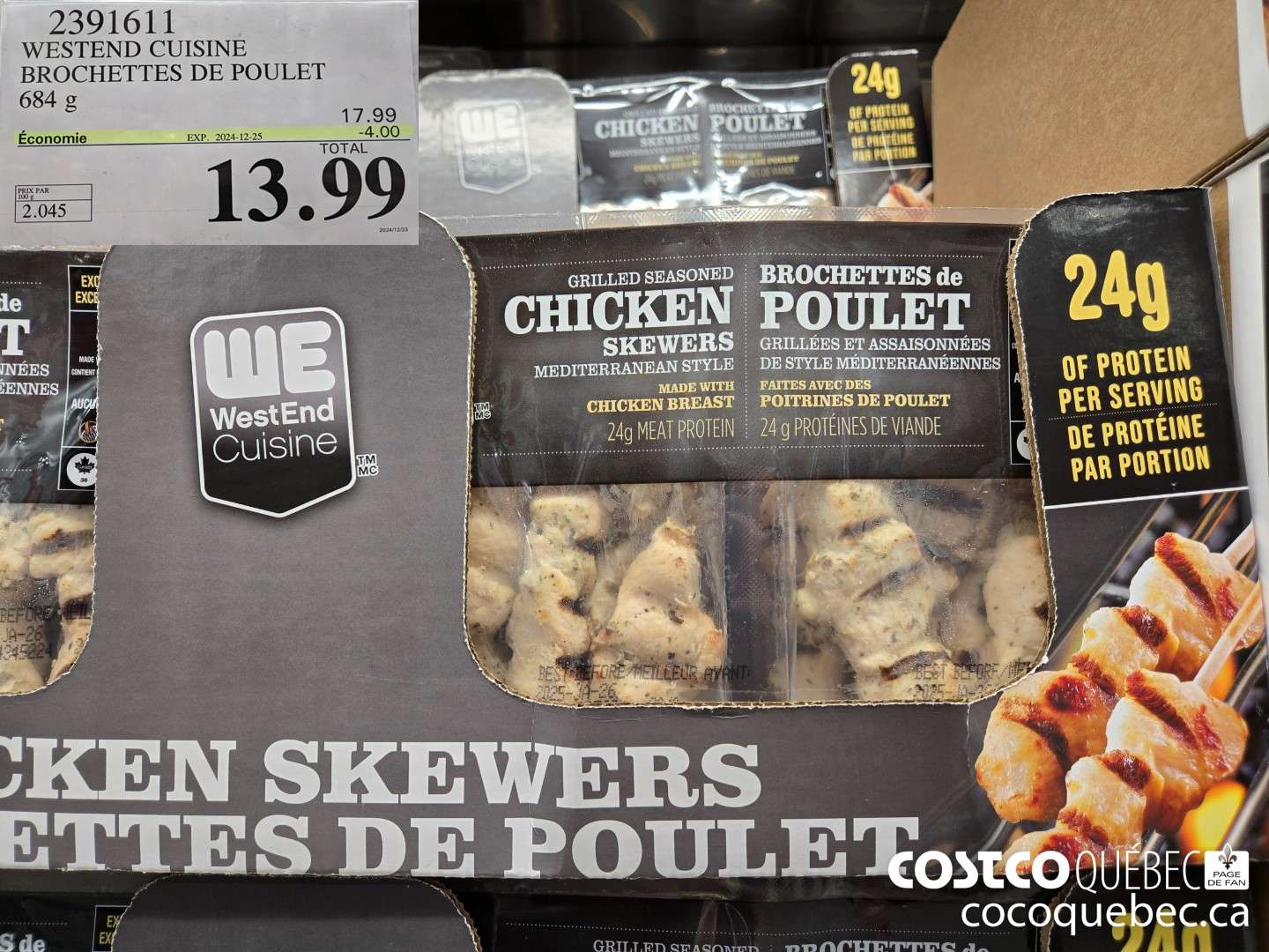 2391611 WESTEND CUISINE BROCHETTES DE POULET 684 g  ($4.00 INSTANT SAVINGS EXPIRES ON 2024-12-25) $13.99