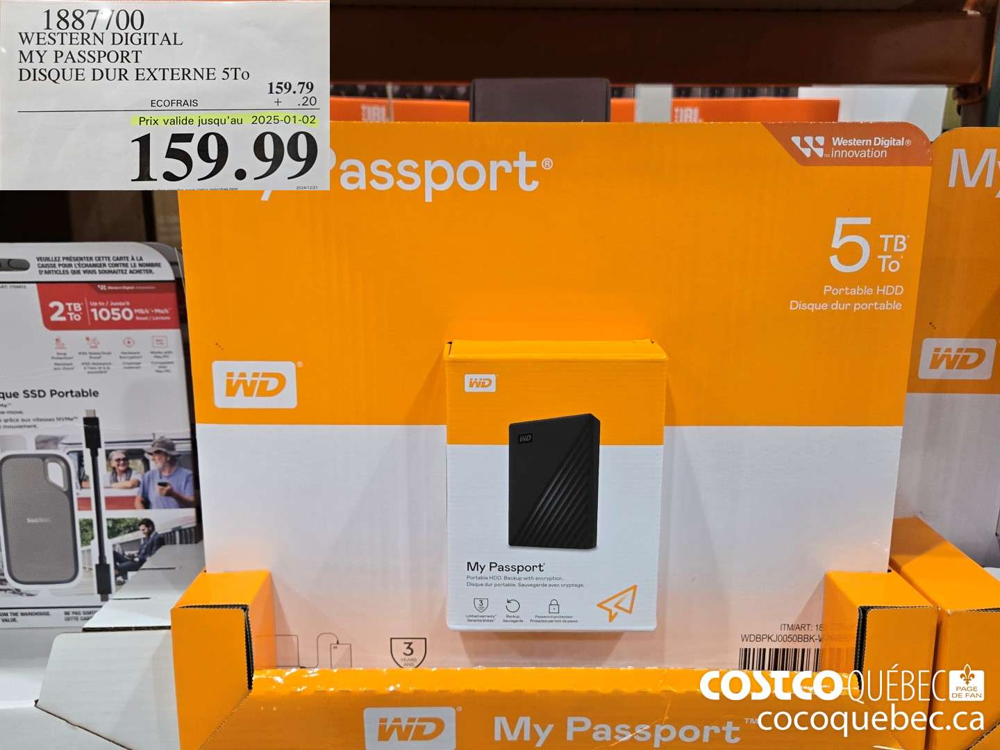 1887700 WESTERN DIGITAL MY PASSPORT DISQUE DUR EXTERNE 5To  (EXPIRES ON 2025-01-02) $159.99