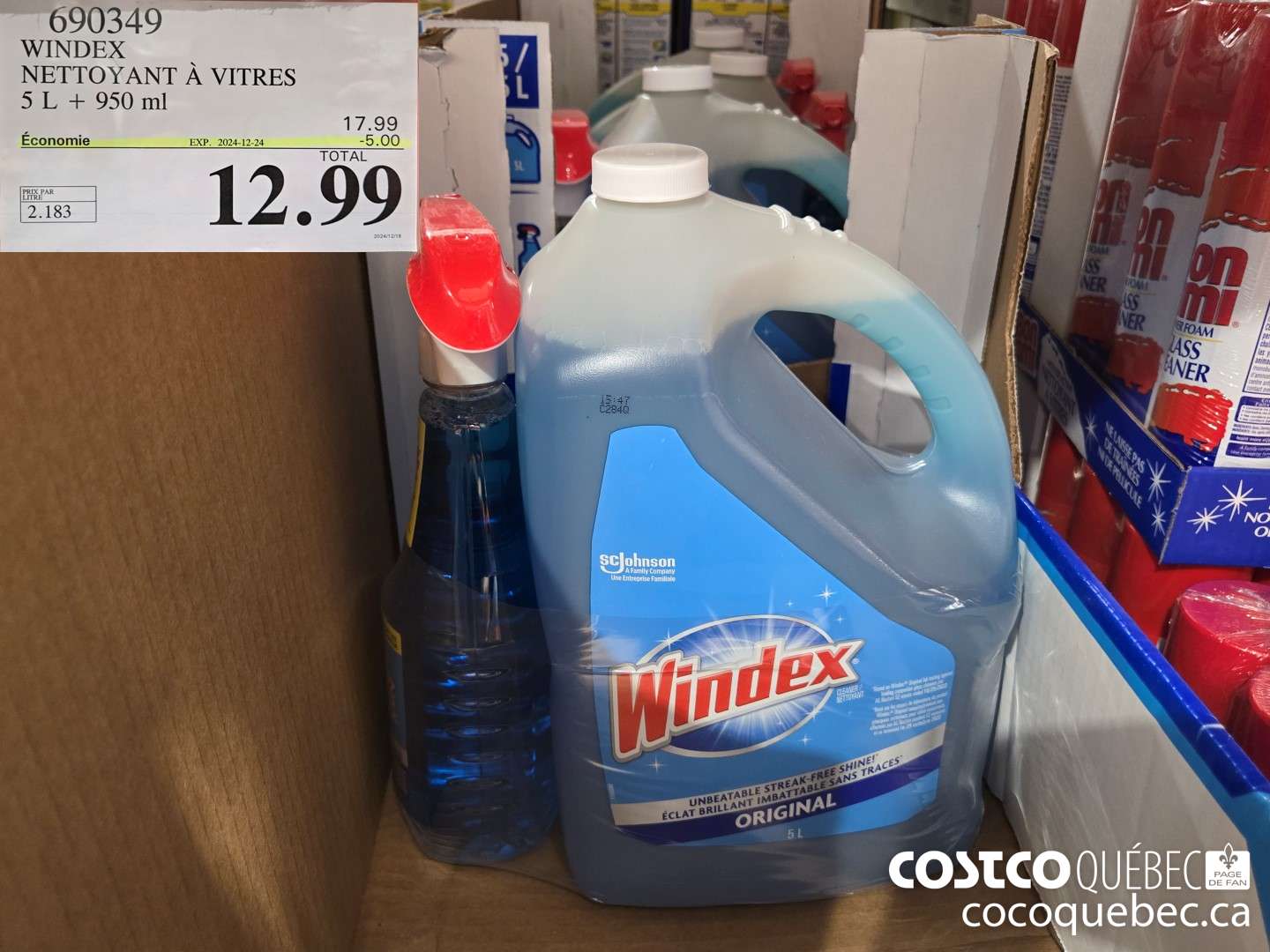690349 WINDEX NETTOYANT A VITRES 5 L + 950 ml ($5.00 INSTANT SAVINGS EXPIRES ON 2024-12-24) $12.99