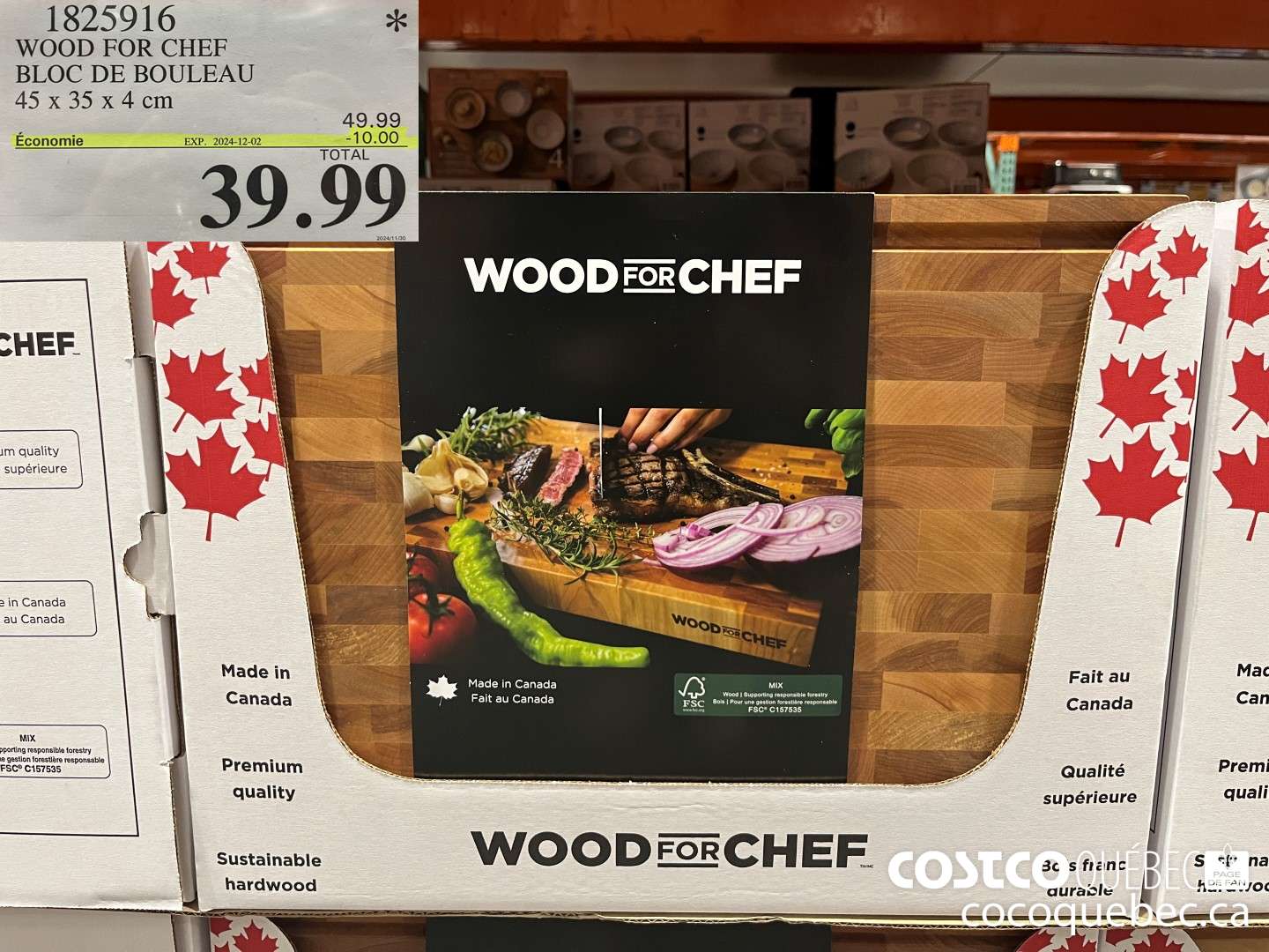 1825916 WOOD FOR CHEF BLOC DE BOULEAU  ($10.00 INSTANT SAVINGS EXPIRES ON 2024-12-02) $39.99