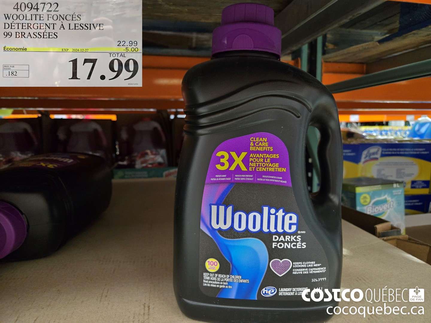 4094722 WOOLITE FONCES DETERGENT A LESSIVE 99 brassées  ($5.00 INSTANT SAVINGS EXPIRES ON 2024-12-22) $17.99