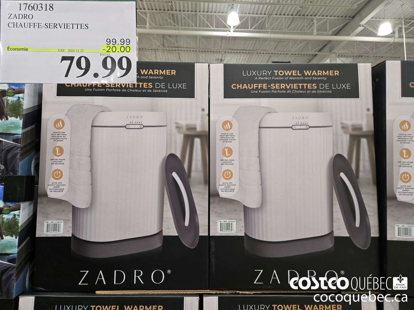 1760318 ZADRO CHAUFFE-SERVIETTES  ($20.00 INSTANT SAVINGS EXPIRES ON 2024-12-22) $79.99