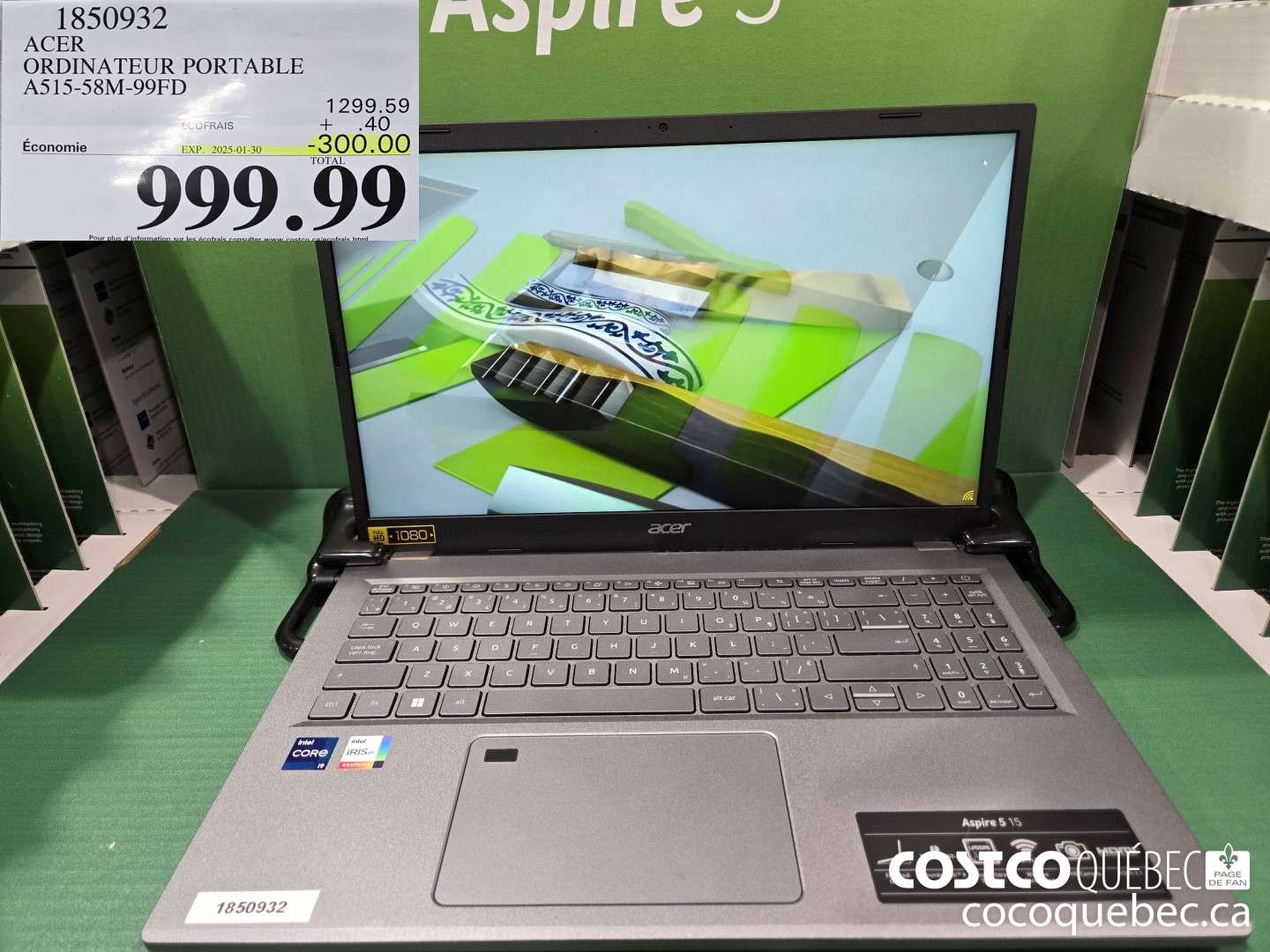 1850932 ACER ORDINATEUR PORTABLE A515-58M-99FD  ($300.00 INSTANT SAVINGS EXPIRES ON 2025-01-26) $999.99