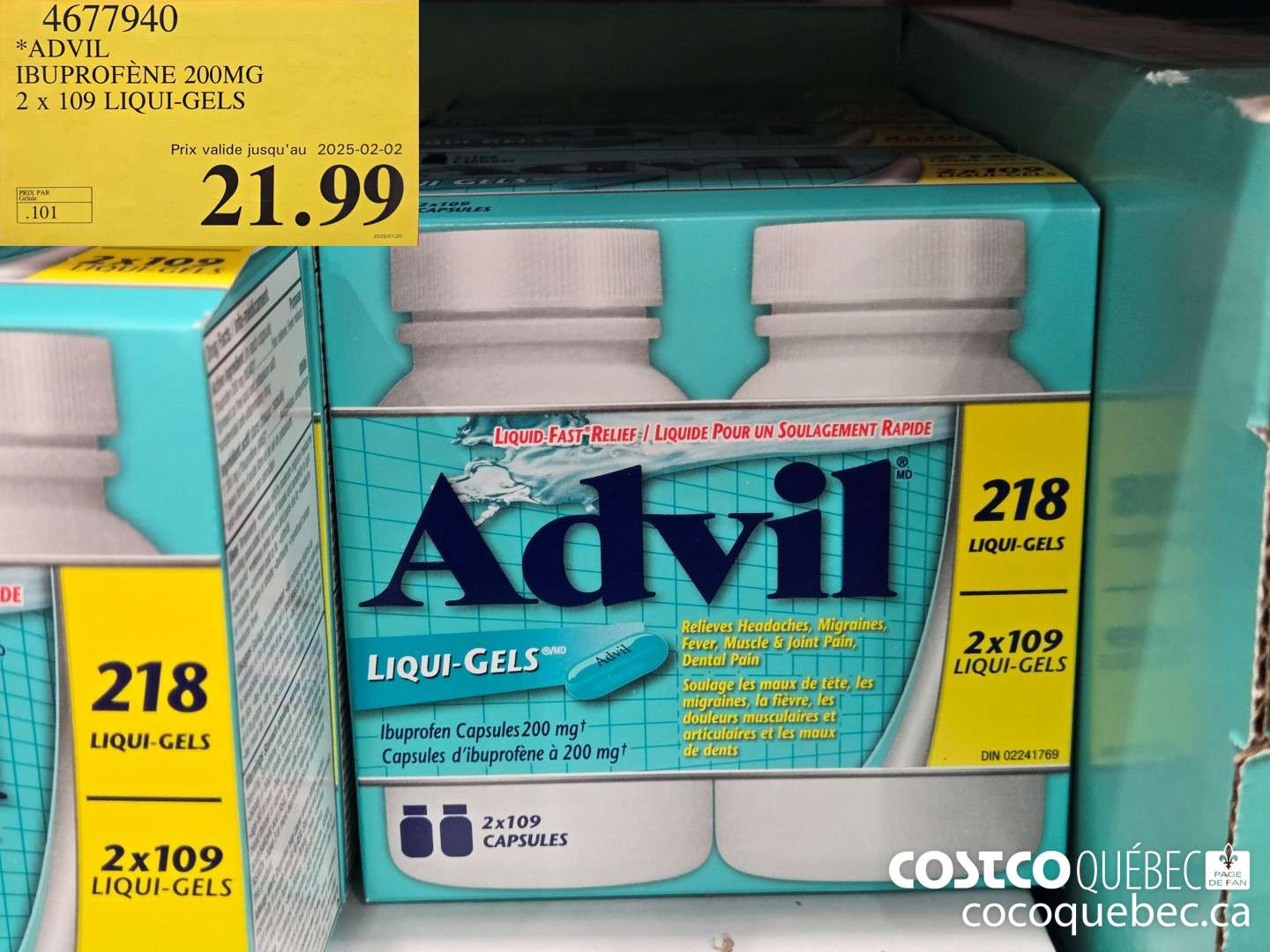 4677940 ADVIL IBUPROFENE 200MG 2X109 LIQUI-GELS $21.99
