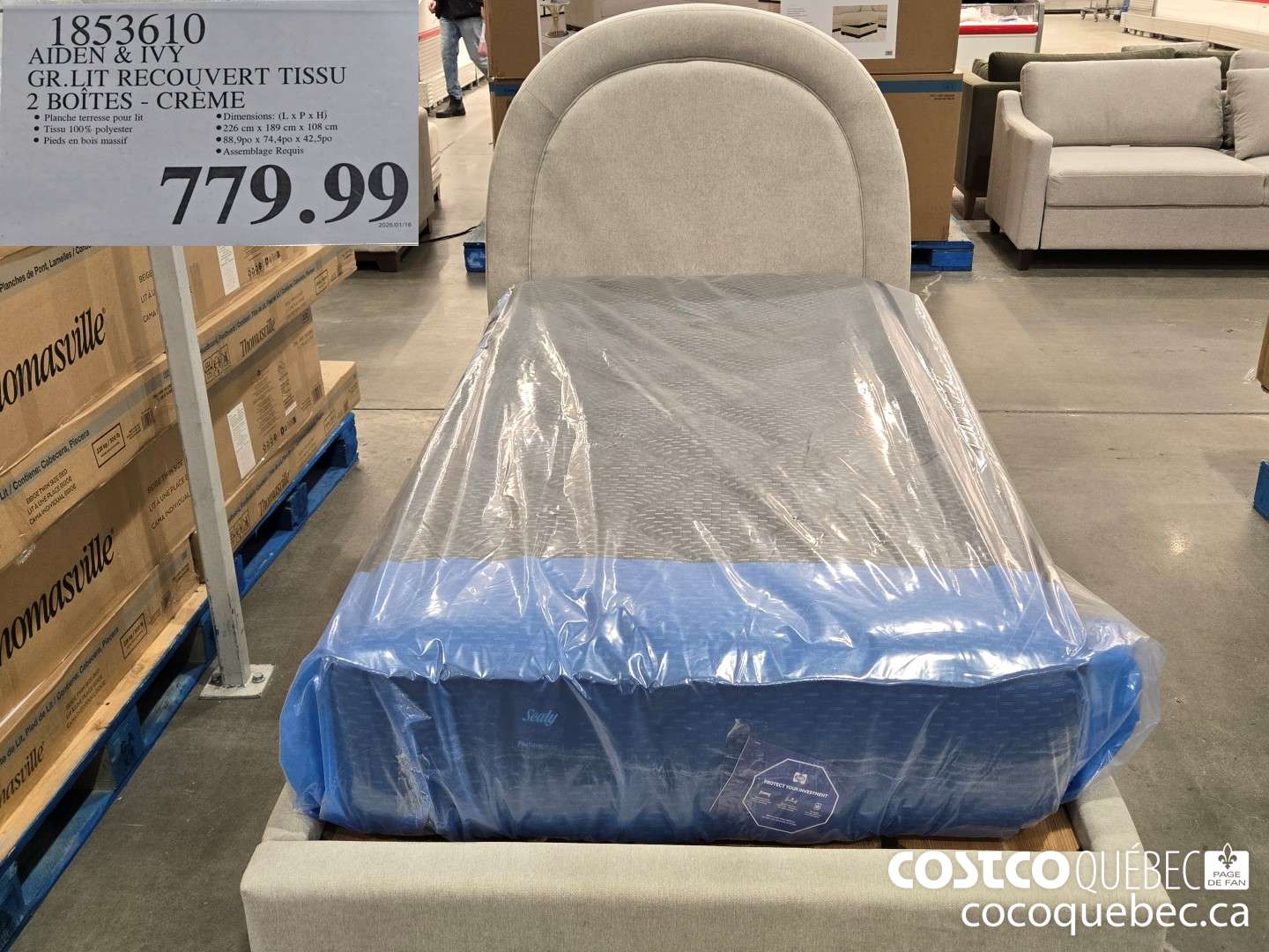 1853610 AIDEN & IVY GR.LIT RECOUVERT TISSU 2 BOITES - CREME  $779.99