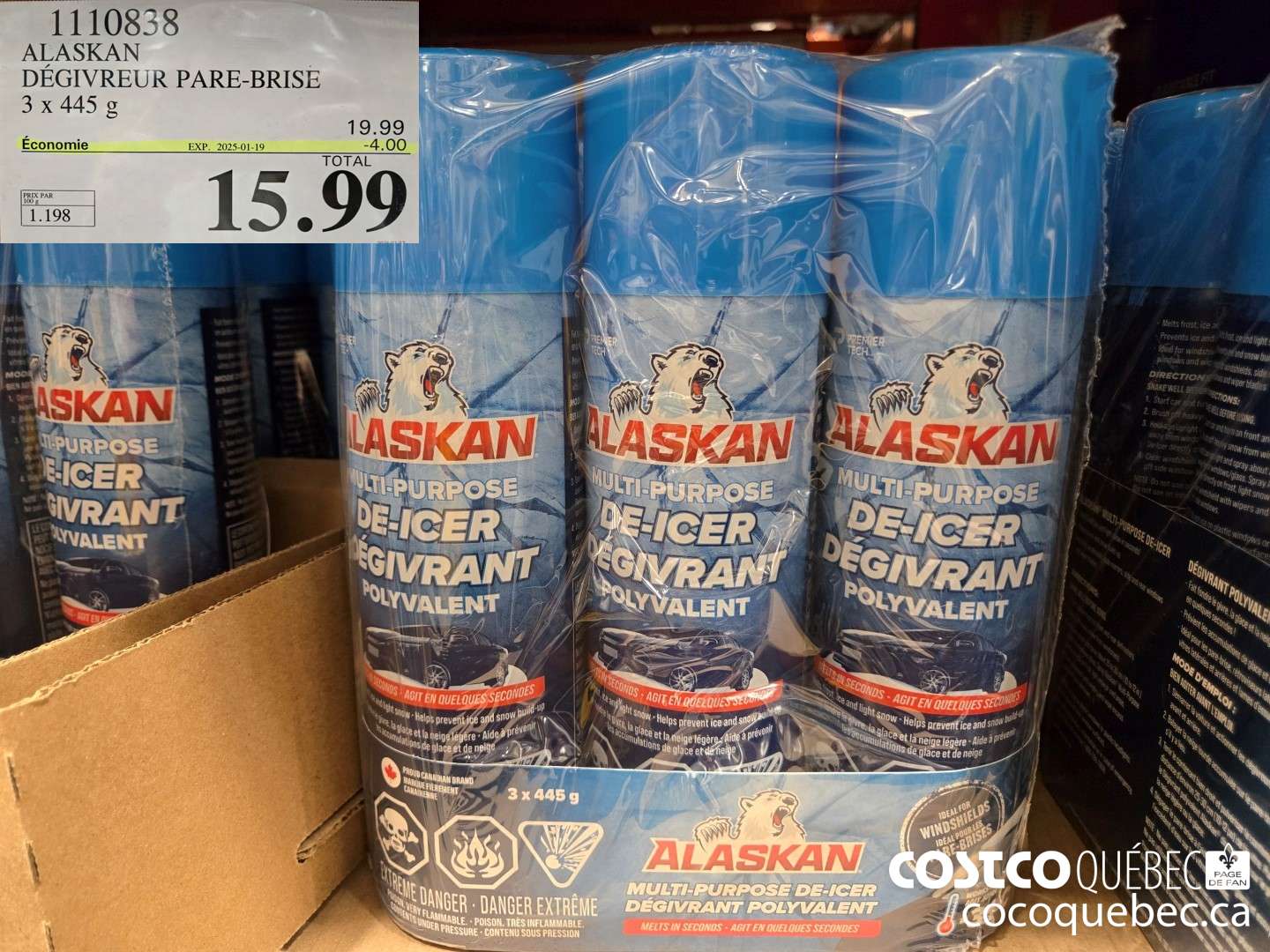 1110838 ALASKAN DEGIVREUR DE PARE-BRISE 3 X 445 g ($4.00 INSTANT SAVINGS EXPIRES ON 2025-01-19) $15.99