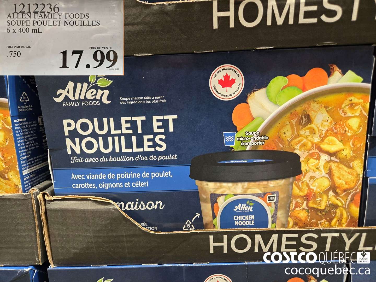 1212236 ALLEN FAMILY FOODS SOUPE POULET NOUILLES 6 x 400 mL  $17.99