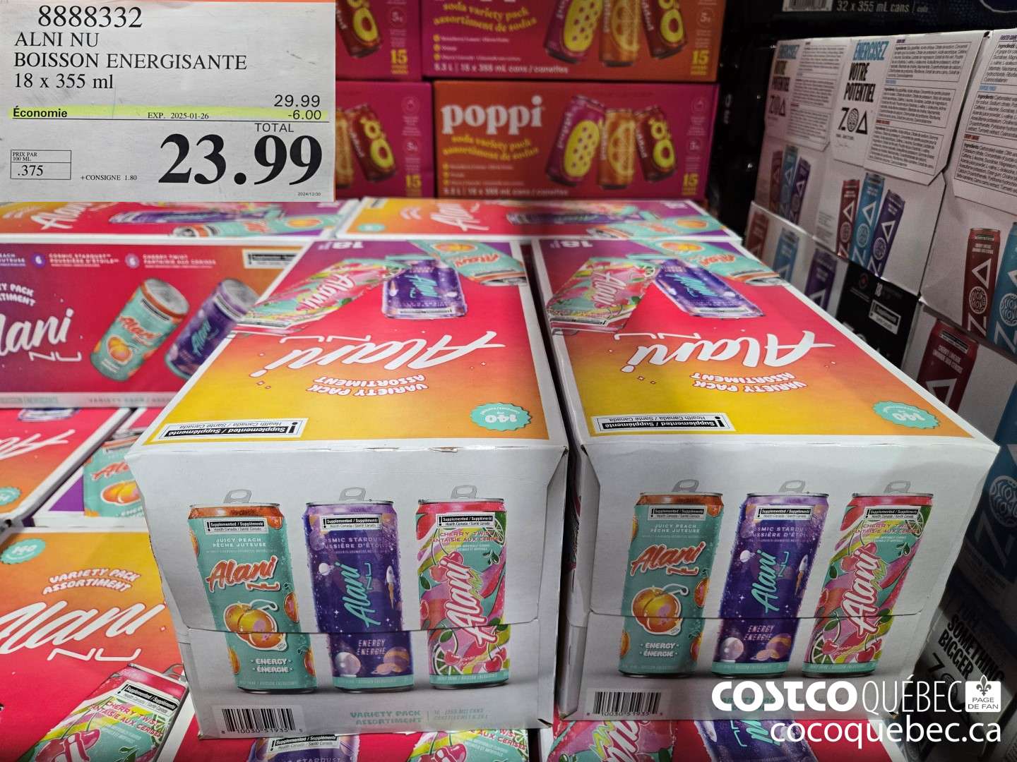 8888332 ALNI NU BOISSON ENERGISANTE 18 x 355 ml  ($6.00 INSTANT SAVINGS EXPIRES ON 2025-01-26) $23.99