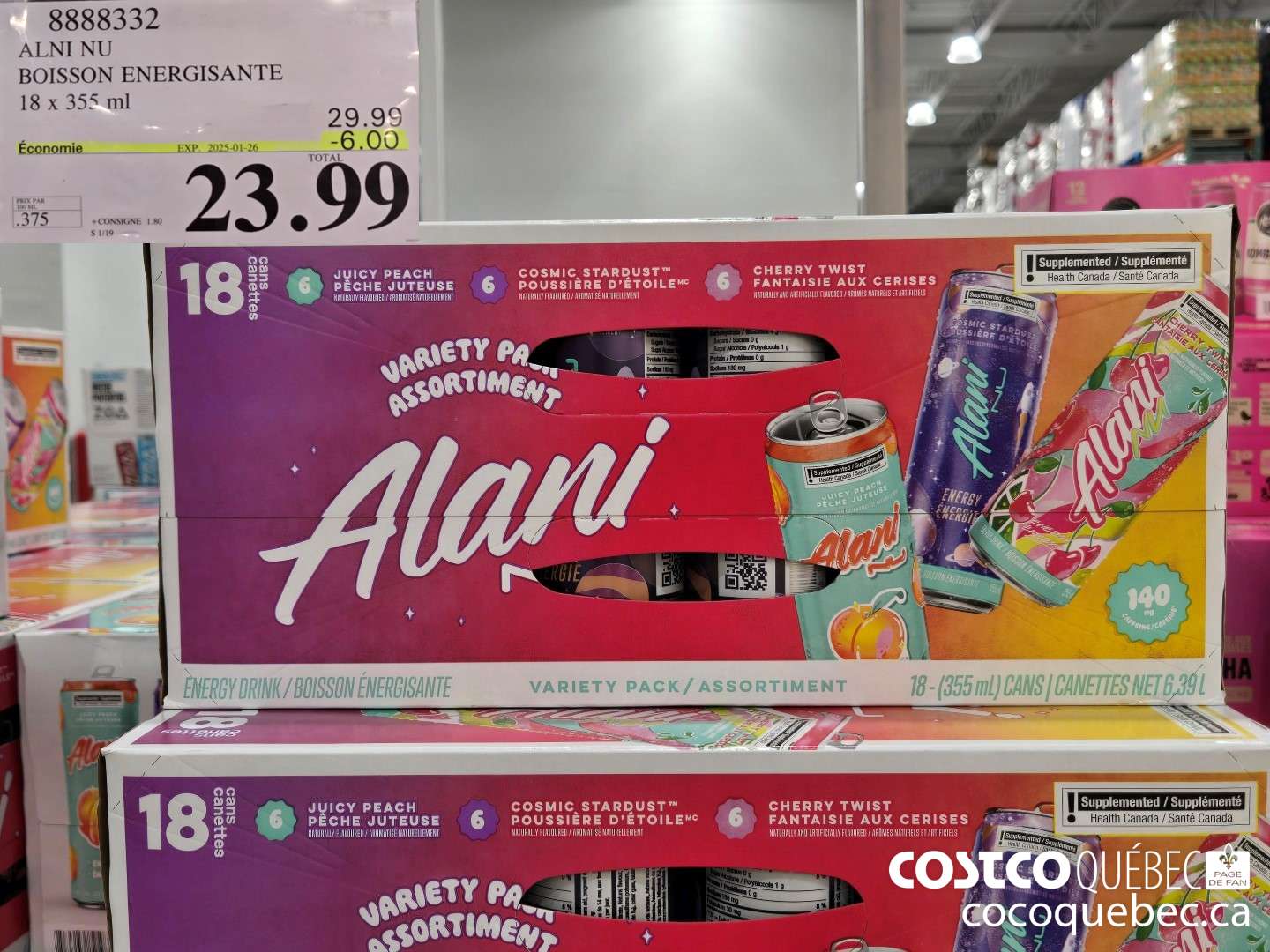 8888332 ALNI NU BOISSON ENERGISANTE 18 x 355 ml  ($6.00 INSTANT SAVINGS EXPIRES ON 2025-01-26) $23.99