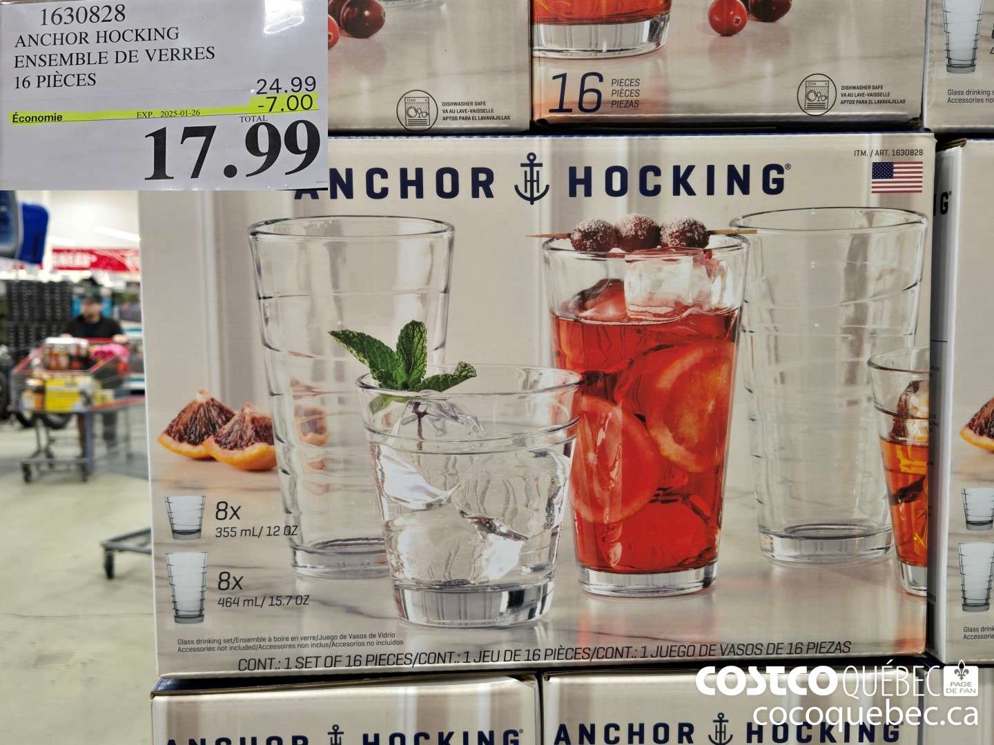 1630828 ANCHOR HOCKING ENSEMBLE DE VERRES 16 PIECES  ($7.00 INSTANT SAVINGS EXPIRES ON 2025-01-26) $17.99