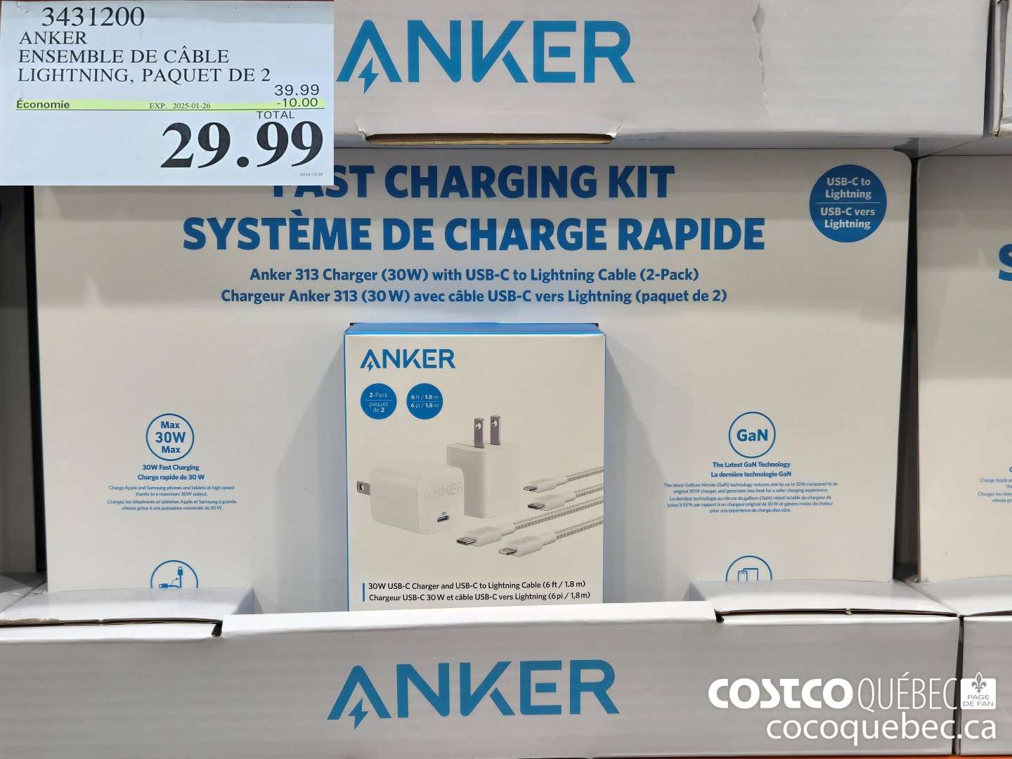 3431200 ANKER ENSEMBLE DE CABLE LIGHTNING ($10.00 INSTANT SAVINGS EXPIRES ON 2025-01-26) $29.99