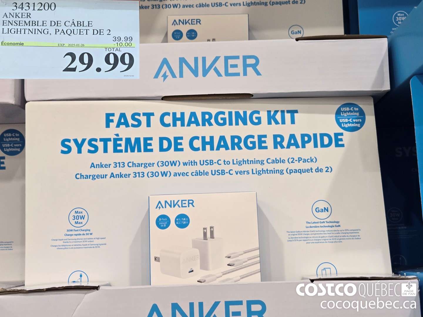 3431200 ANKER ENSEMBLE DE CABLE LIGHTNING ($10.00 INSTANT SAVINGS EXPIRES ON 2025-01-26) $29.99